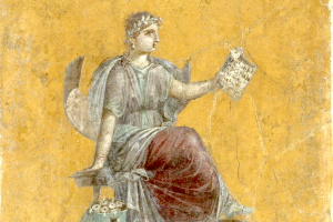 fresco of Muse with scroll